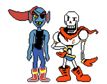 a pixel art of a skeleton and a troll