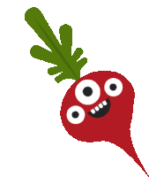 a cartoon illustration of a radish with three eyes