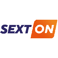 a blue and orange logo for sexton with a white background