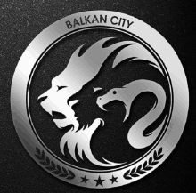 a logo for a city called balkan city with a lion and snake in a circle