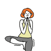 a cartoon of a woman doing a yoga pose with her eyes closed .