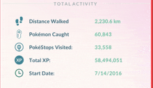 a screen showing the total activity of a person