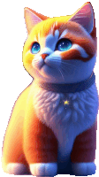 an orange and white cat with blue eyes and a necklace around its neck