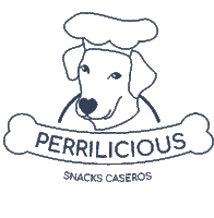 a logo for perrilicious snacks caseros with a chef 's hat on a dog