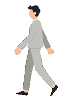 a cartoon of a man in a suit walking on a white background