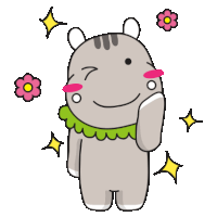 a cartoon drawing of a bear with flowers and stars around it