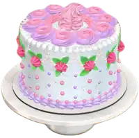 a white cake with pink and purple frosting and flowers on it