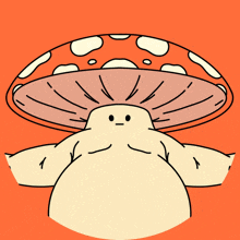 a cartoon drawing of a mushroom with arms and legs