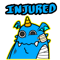 a blue monster with a bandage on its arm and the word injured written above it