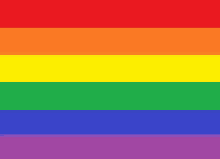 a rainbow flag with a red , yellow , orange , green , blue and purple stripes on a white background .