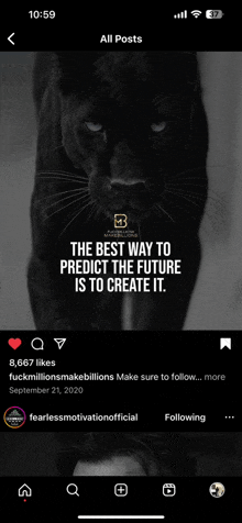 a picture of a black panther with a quote that says " the best way to predict the future is to create it "