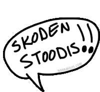 a black and white speech bubble with the words skoden stoodis on it