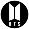 the bts logo is in a black circle with a white m on it .