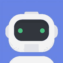 a white robot with green eyes and a black head on a blue background .