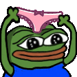 a frog is holding a pair of pink underwear over its head .