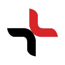 a red and black cross on a white background with the letter l in the middle