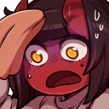 a cartoon of a demon girl with a surprised look on her face .