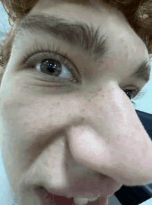 a close up of a person 's face with a huge nose