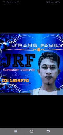 a picture of a man with jrf starmaker indonesia written on the top