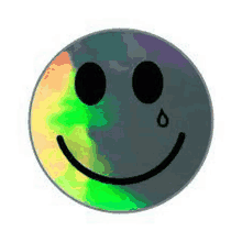 a smiley face with a tear in its eye and a colorful background .