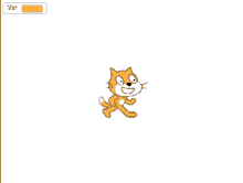 a cartoon cat is running in a program with a var 0 button