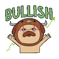 a cartoon of a bull with the word bullish written above it