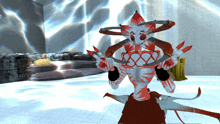 a computer generated image of a monster with red and white markings