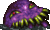 a pixel art illustration of a purple monster with green teeth and sharp claws .