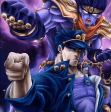 jotaro kujo from jojo 's bizarre adventure is standing next to stardust crusaders .