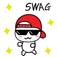 a cartoon character wearing sunglasses and a red hat with the word swag on it