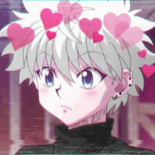 a close up of a person with hearts in their hair