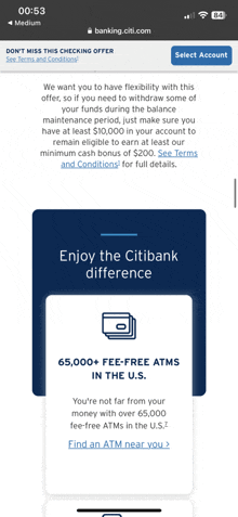 a screenshot of a citibank advertisement on a cell phone