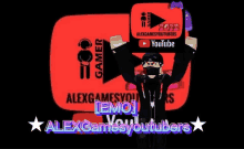 a person holding up a sign that says alexgamesyoutubers on it