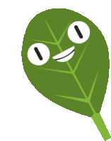 a green leaf with white eyes and a smile on it 's face