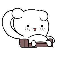 a cartoon drawing of a white bear laying on a couch