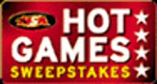 a red sign that says hot games sweepstakes in white letters