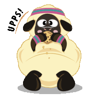 a cartoon of a sheep eating a cookie with upps written on the bottom