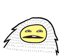 a drawing of a yellow face with a mustache and a white furry head