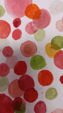 a painting of circles of different colors on a white background