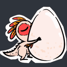 a cartoon of an axolotl holding an egg