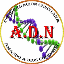 a logo for congregacion cristiana with purple green and blue molecules