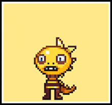 a pixel art drawing of a monster with a yellow head