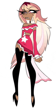 a cartoon character is wearing a pink dress with a star on it