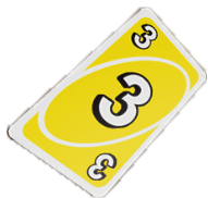 a yellow playing card with the number 3 on it