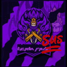 a logo for a team called sus with a man holding a sword and a shield