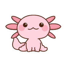 a pink axolotl is sitting on a white background .