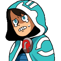 a cartoon drawing of a person wearing a hooded jacket