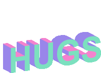 the word hugs is written in purple and pink letters