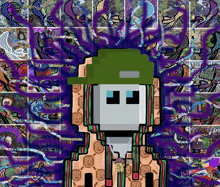 a pixel art of a man wearing a green hat and a gucci shirt