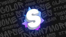 a white letter s is surrounded by purple and blue letters